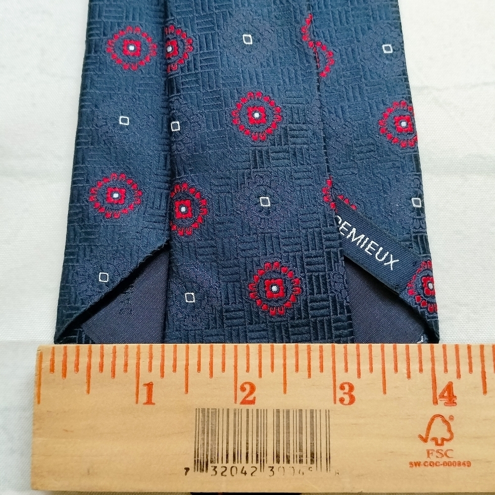 Cremieux Silk Necktie Tie Blue Red Geometric Pattern Handmade in USA Textured - Picture 6 of 7